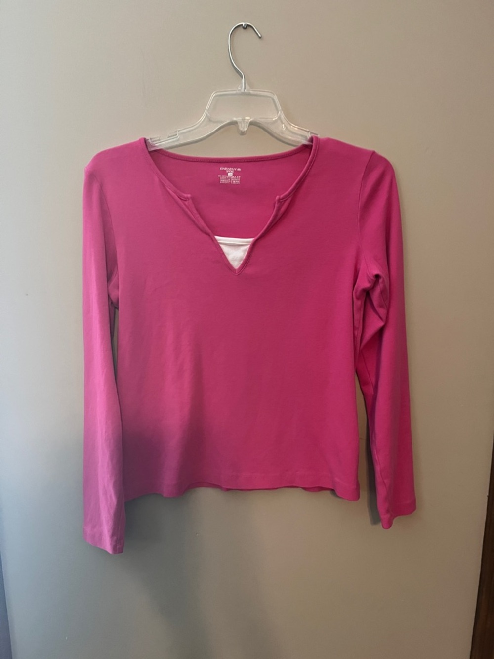 Jones New York Magenta Long-Sleeve Notch-Neck Tee